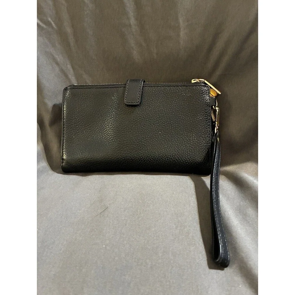 Michael Kors Jet Set Signature Multifunction Wristlet Wallet Billfold Black Gold